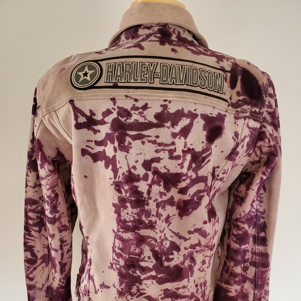 Harley motorcycle riding suede leather jacket black beige tan purple gray tiedye